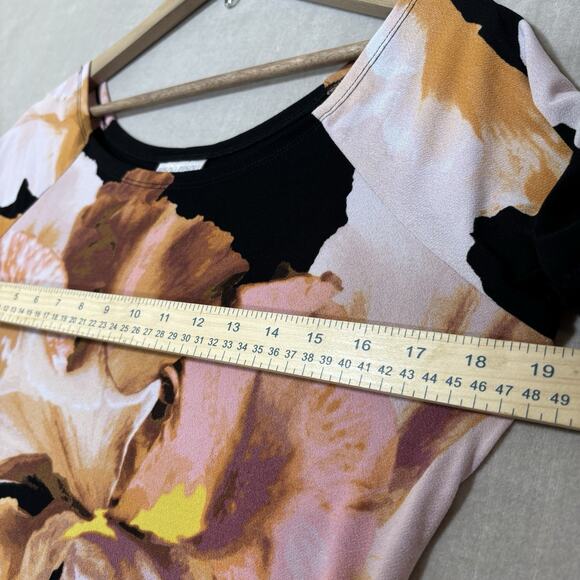 Bisou Bisou Black Pink Watercolor Floral Top Short Sleeve Lace Detail Artsy XL - Picture 8 of 8